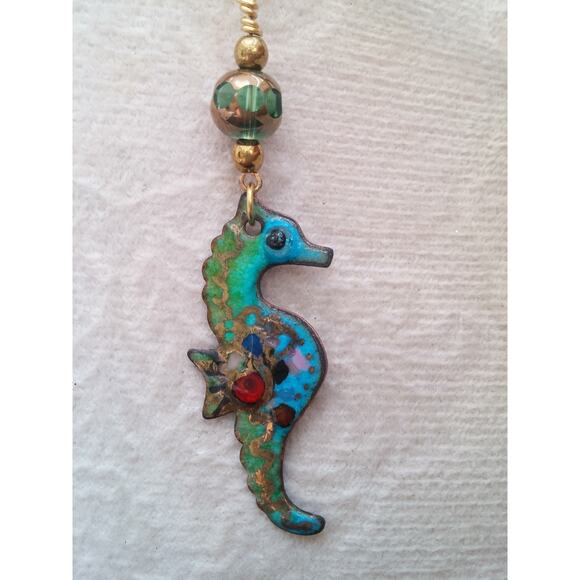 Artisan Colorful Enamel Seahorse Earrings Whimsical Creature Statement Beaded - Picture 6 of 9